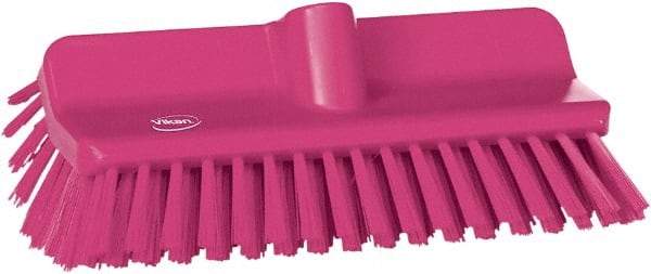 Vikan - 1-1/2" Bristle Length, Polyester Cleaning & Finishing Brush - 9-5/8" Long x 2-3/4" Wide Head, 10" OAL, European Threaded Handle, Pink, Polypropylene Block - Eagle Tool & Supply