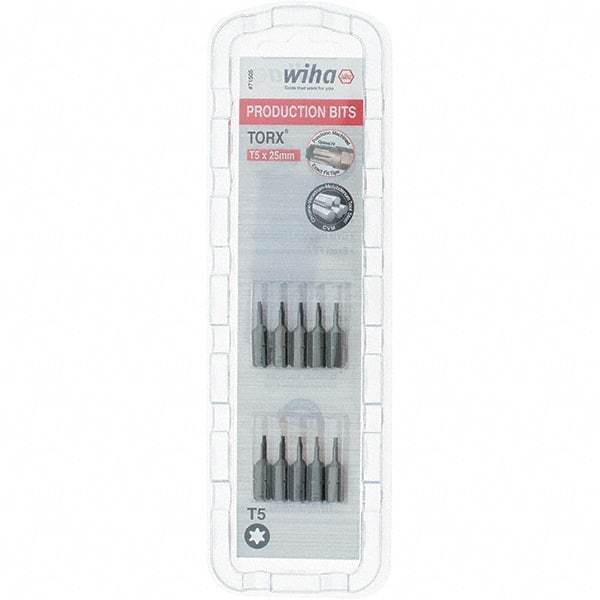 Wiha - 1/4" Drive T5 Torx Screwdriver Bit - 1" OAL, Insert Bit - Eagle Tool & Supply