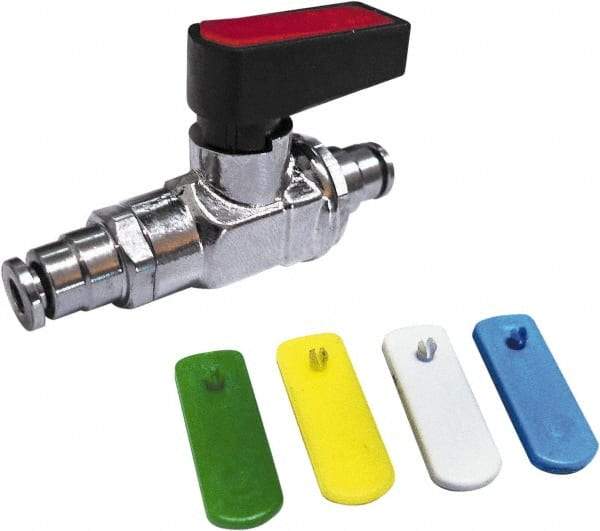 Value Collection - 1/8" Pipe, Brass Miniature Ball Valve - Inline - One Way Flow, Push-to-Connect x Push-to-Connect Ends, Wedge Handle, 250 WOG - Eagle Tool & Supply