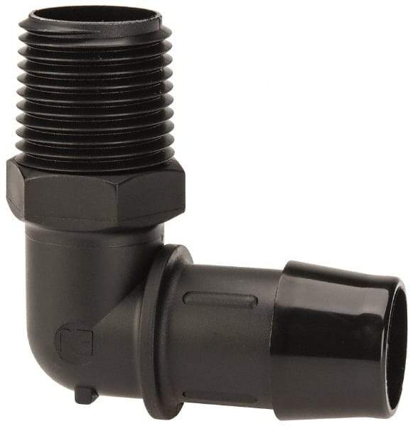 Made in USA - 3/4" Barb, 3/4, Nylon Single Barbed Tube Elbow - Black, Male - Eagle Tool & Supply