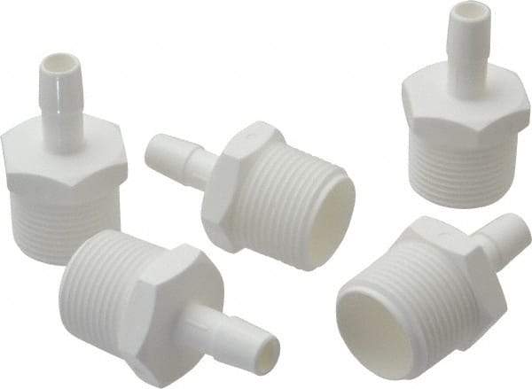 Made in USA - 3/8" Barb, 3/8, Polypropylene Single Barbed Tube Adapter - White, Male - Eagle Tool & Supply