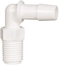 Made in USA - 3/8" Barb, 3/8, Polypropylene Single Barbed Tube Elbow - White, Male - Eagle Tool & Supply