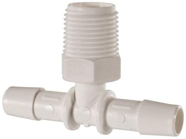 Made in USA - 3/8" Barb, 3/8, Polypropylene Single Barbed Tube Branch Tee - White, Male - Eagle Tool & Supply