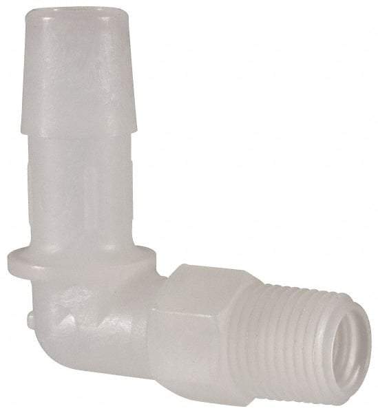 Made in USA - 3/8" Barb, 3/8, Kynar Single Barbed Tube Elbow - Natural, Male - Eagle Tool & Supply