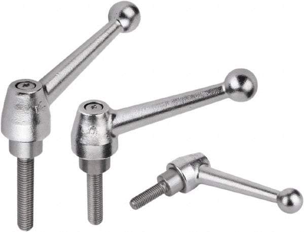 KIPP - 5/8-11, Steel Threaded Stud Adjustable Clamping Handle - 1.9685" Thread Length, Silver Handle with Threaded Stud - Eagle Tool & Supply