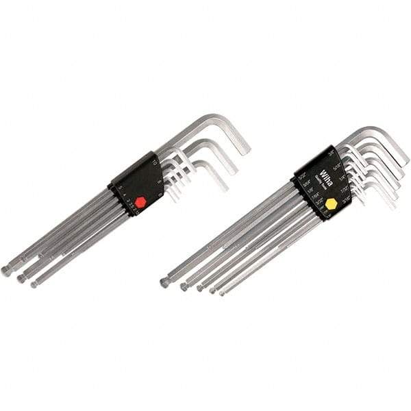 Wiha - 22 Piece, L-Key Long Arm Ball End Hex Key Set - 1.5 to 10mm Range, Chrome Vanadium Molybdenum - Eagle Tool & Supply