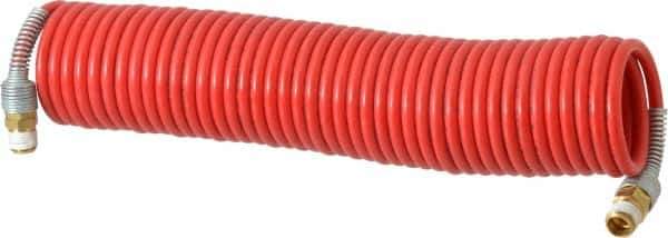 PRO-SOURCE - 3/16" ID, 1/4 Thread, 25' Long, Red Nylon Coiled & Self Storing Hose - 287 Max psi, Male Swivel x Male Swivel - Eagle Tool & Supply