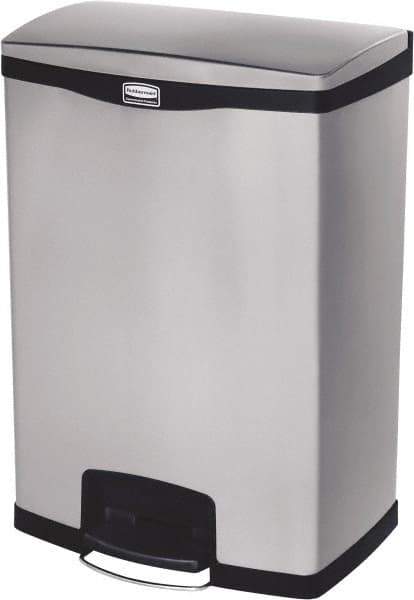 Rubbermaid - 24 Gal Rectangle Unlabeled Trash Can - 31.83" High x 21-3/4" Long, Chrome, Black, Metal - Eagle Tool & Supply