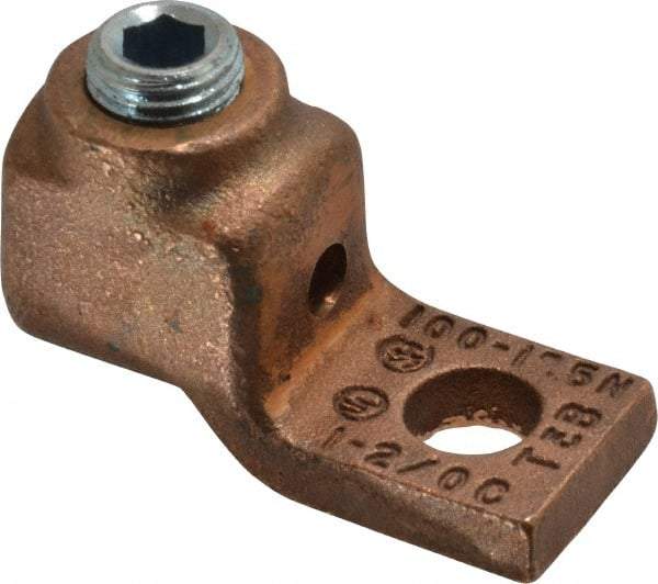 Thomas & Betts - 1-2/0 AWG Noninsulated Compression Connection Square Ring Terminal - 3/8" Stud, 1-15/16" OAL x 13/16" Wide, Copper Contact - Eagle Tool & Supply