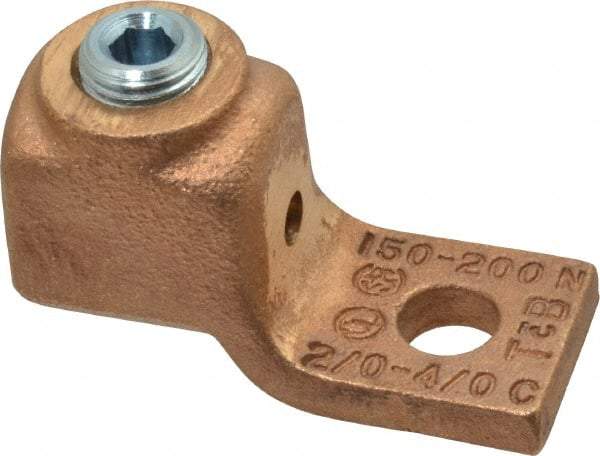 Thomas & Betts - 2/0-4/0 AWG Noninsulated Compression Connection Square Ring Terminal - 3/8" Stud, 2-3/8" OAL x 1" Wide, Copper Contact - Eagle Tool & Supply