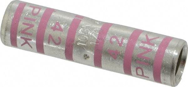 Thomas & Betts - 1/0 AWG Compatible, Noninsulated, Crimp-On Butt Splice Terminal - 2 Wire Entries, Copper Contacts, Tin Contact Plating, 2" OAL, Pink - Eagle Tool & Supply