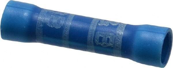 Thomas & Betts - 16 to 14 AWG Compatible, Vinyl Fully Insulated, Crimp-On Butt Splice Terminal - 2 Wire Entries, Copper Contacts, Tin Contact Plating, 1.13" OAL, Blue - Eagle Tool & Supply