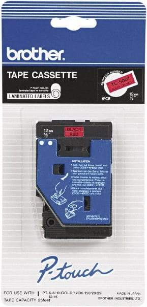 Brother - 1/2" Wide x 300" Long, Red Tape Cassette - For Label Maker - Eagle Tool & Supply