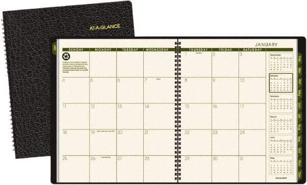 AT-A-GLANCE - 12 Sheet, 9 x 11", Monthly Planner - Black - Eagle Tool & Supply