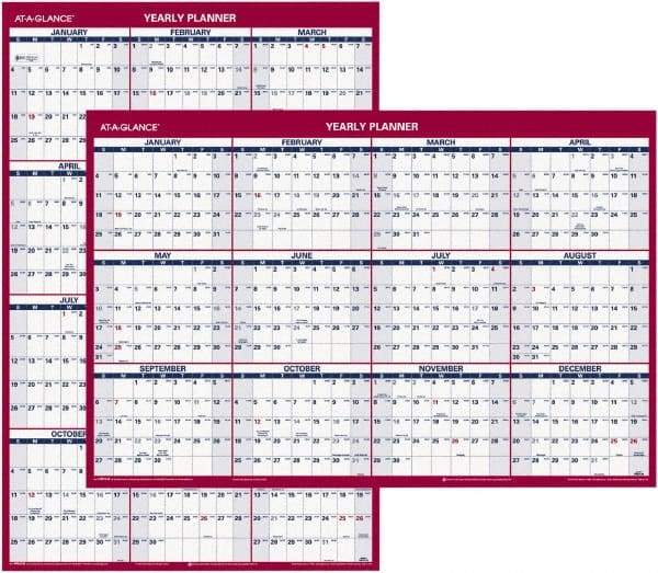 AT-A-GLANCE - 1 Sheet, 24 x 36", Wall Calendar - Blue & Red - Eagle Tool & Supply
