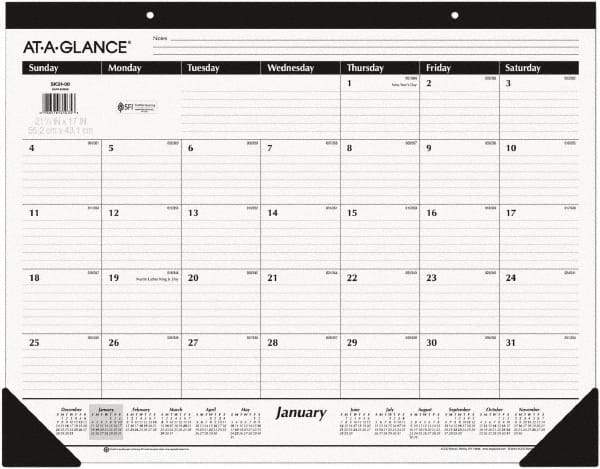 AT-A-GLANCE - 12 Sheet, 22 x 17", Desk Pad - White & Black - Eagle Tool & Supply