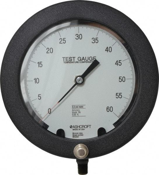 Ashcroft - 6" Dial, 1/4 Thread, 0-60 Scale Range, Pressure Gauge - Lower Connection Mount, Accurate to 0.25% of Scale - Eagle Tool & Supply