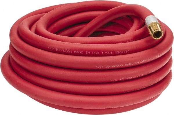 Alliance Hose & Rubber - 1/2" ID x 27/32" OD 50' Long Multipurpose Air Hose - MNPT x FNPT(Swivel) Ends, 300 Working psi, -40 to 190°F, 1/2" Fitting, Red - Eagle Tool & Supply