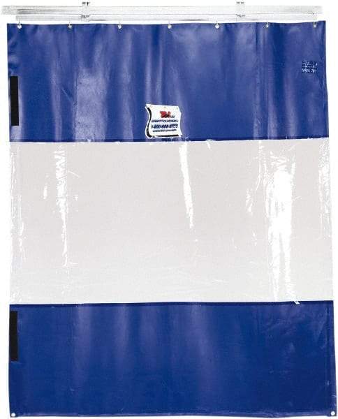 TMI, LLC - 6' Door Width x 12' Door Height PVC Solid with Vision Panel (Style) Industrial Curtain Kit - Blue/Clear - Eagle Tool & Supply