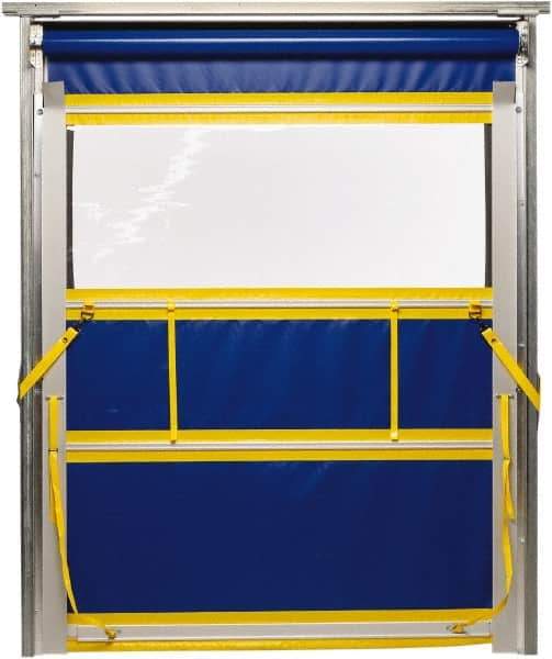 TMI, LLC - 10' Door Width x 12' Door Height PVC Solid with Vision Panel & Spring Loaded Manual (Style) Roll Up Dock Screen - Blue/Yellow/Clear - Eagle Tool & Supply