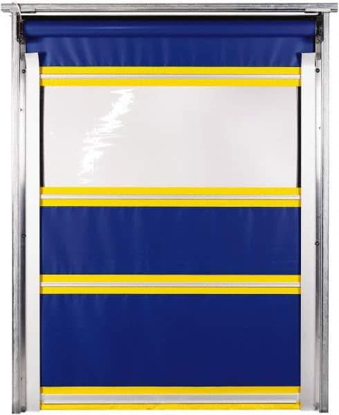 TMI, LLC - 10' Door Width x 12' Door Height PVC Solid with Vision Panel & In-Tube Motorized (Style) Roll Up Dock Screen - Blue/Yellow/Clear - Eagle Tool & Supply