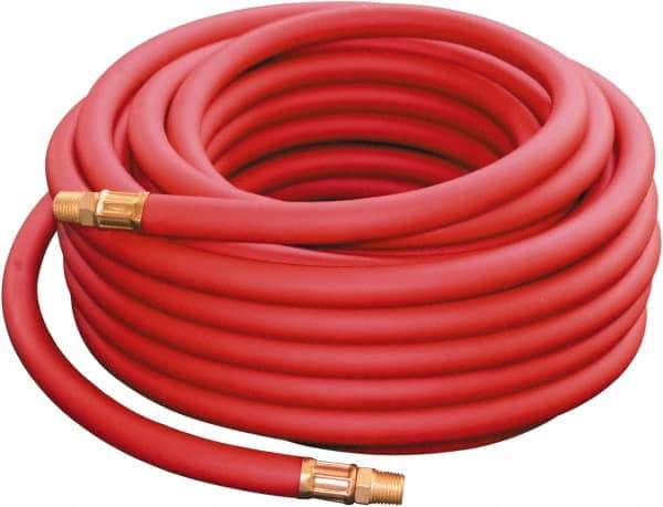 PRO-SOURCE - 3/8" ID x 0.69" OD 75' Long Oil Resistant Air Hose - MNPT x MNPT Ends, 300 Working psi, -40 to 212°F, 1/4" Fitting, Red - Eagle Tool & Supply