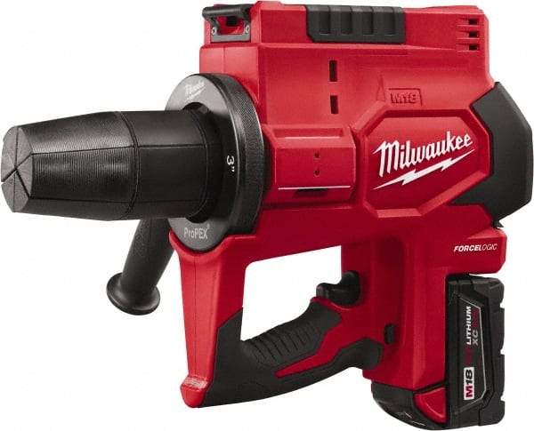 Milwaukee Tool - 2 to 3" Pipe Capacity, Cordless PEX Plumbing Tool - 7 Pieces, Cuts Pex, Includes Tool, Battery, Charger, Flare Cone & Handle - Eagle Tool & Supply