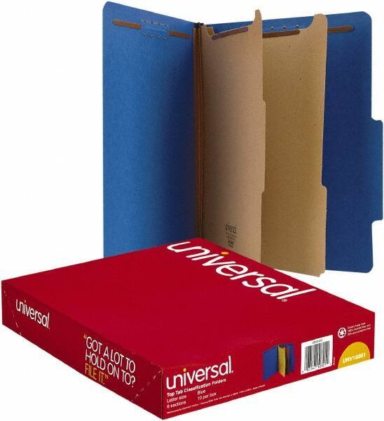 UNIVERSAL - 8-1/2 x 11", Letter Size, Cobalt Blue, Classification Folders with Top Tab Fastener - 25 Point Stock, Right of Center Tab Cut Location - Eagle Tool & Supply