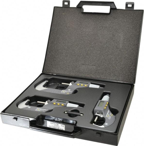 TESA Brown & Sharpe - 0 to 3" Range, 0.001mm Resolution, IP54, Electronic Outside Micrometer Sets - 0.001mm Accuracy, Friction Thimble, Carbide Tipped Measuring Face - Eagle Tool & Supply