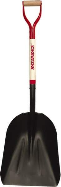 Razor-Back - 17" High x 14" Wide Square Steel Scoop - 27" Long Wood D-Grip Handle, No Step - Eagle Tool & Supply