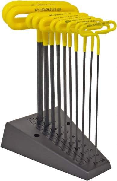 Bondhus - 10 Piece T-Handle Cushion Grip Hex Key Set - Hex Range 3/32 to 3/8", Protanium High Torque Steel - Eagle Tool & Supply