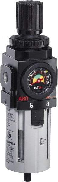 ARO/Ingersoll-Rand - 1/2" NPT Port Standard 1 Piece Filter/Regulator FRL Unit - Polycarbonate Bowl, 172 SCFM, 150 Max psi, 9.961" High x 2.756" Long, Manual Drain - Eagle Tool & Supply