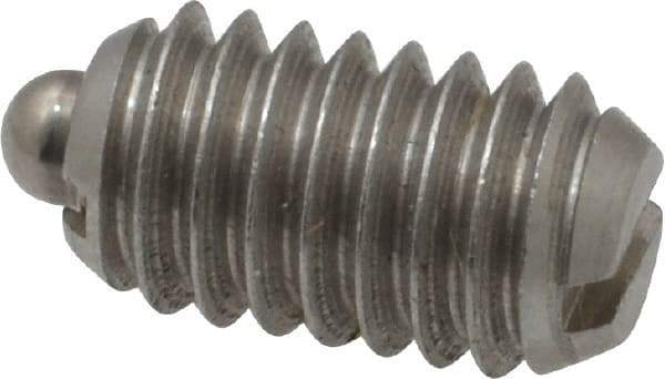 Vlier - 5/16-18, 9/16" Thread Length, 1/12" Plunger Projection, Stainless Steel Threaded Spring Plunger - 0.135" Max Plunger Diam, 0.562" Plunger Length, 3.75 Lb Init End Force, 15.5 Lb Final End Force - Eagle Tool & Supply