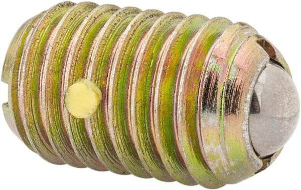 Vlier - 5/8-11, 0.375" Ball Diam, 0.984" Body Length, 0.096" Max Ball Reach, Threaded Ball Plunger - Steel Body, Steel Ball, 7 Lb Initial End Force, 50 Lb Final End Force, Locking Element - Eagle Tool & Supply