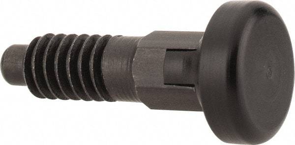 Vlier - 3/8-16, 1/4" Max Plunger Diam, 0.25 Lb Init to 2 Lb Final End Force, Locking Knob Handle Plunger - Delrin Knob, 0.94" Body Length, 3/4" Length Under Head/Shoulder, 0.18" Plunger Projection - Eagle Tool & Supply