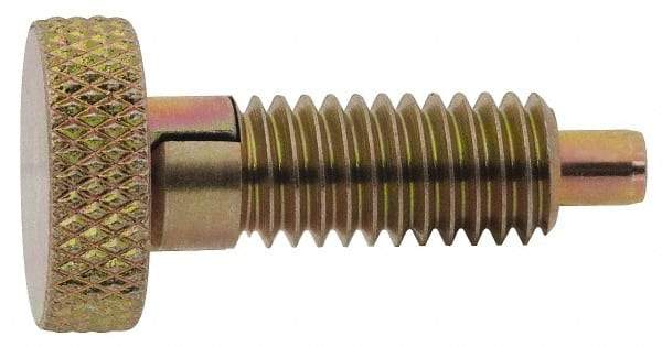 Vlier - M6x1.0, 0.4" Thread Length, 0.12" Max Plunger Diam, 0.5 Lb Init to 2 Lb Final End Force, Locking Knob Handle Plunger - Knurled Knob, 10mm Body Length, 0.53" Length Under Head/Shoulder, 0.13" Plunger Projection - Eagle Tool & Supply