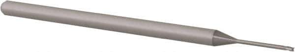Accupro - 0.035", 0.052" LOC, 1/8" Shank Diam, 2-1/2" OAL, 3 Flute, Solid Carbide Square End Mill - Single End, Uncoated, Spiral Flute, 30° Helix, Centercutting, Right Hand Cut, Right Hand Flute, Series Miniature - Eagle Tool & Supply