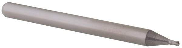 Accupro - 0.035", 0.052" LOC, 1/8" Shank Diam, 1-1/2" OAL, 4 Flute, Solid Carbide Square End Mill - Single End, Uncoated, Spiral Flute, 30° Helix, Centercutting, Right Hand Cut, Right Hand Flute, Series Miniature - Eagle Tool & Supply