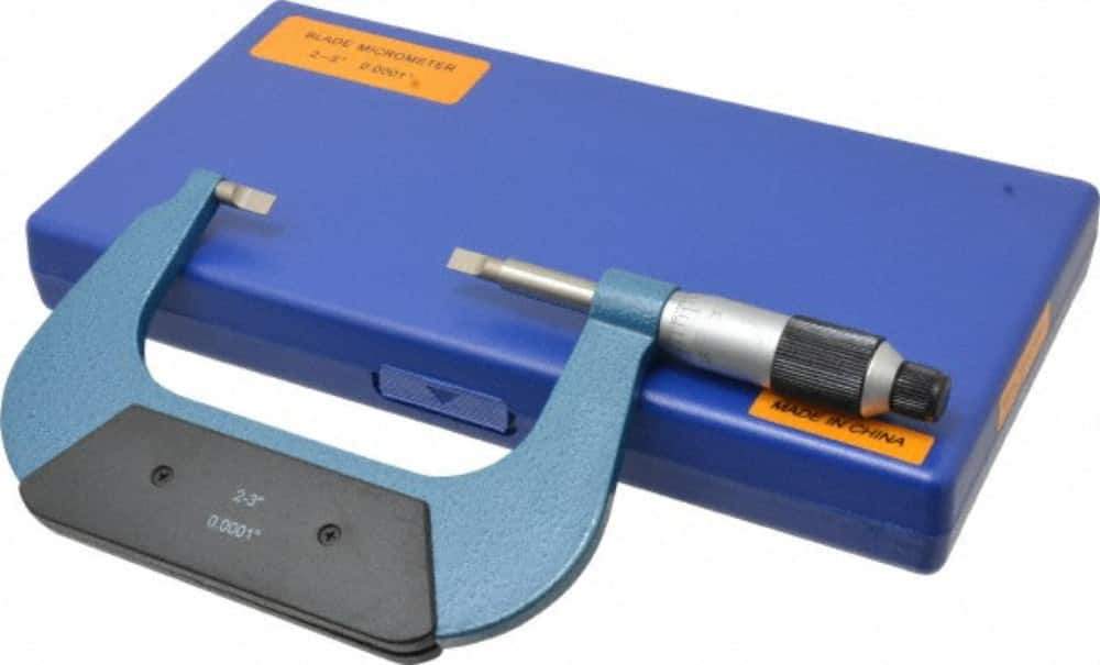 Value Collection - 2" to 3" Mechanical Enamel Coated Blade Micrometer - 0.0001" Graduation, 0.75mm Blade Thickness, Ratchet-Friction Thimble - Eagle Tool & Supply