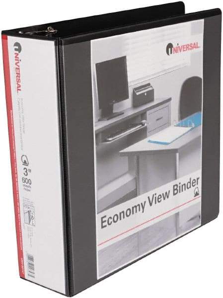 UNIVERSAL - 3" Sheet Capacity, 11 x 8-1/2", View Ring Binder - Vinyl, Black - Eagle Tool & Supply