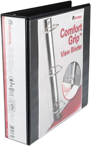 UNIVERSAL - 2" Sheet Capacity, 11 x 8-1/2", View Ring Binder - Heavyweight Paperboard, Suede-Grain Vinyl, Black - Eagle Tool & Supply