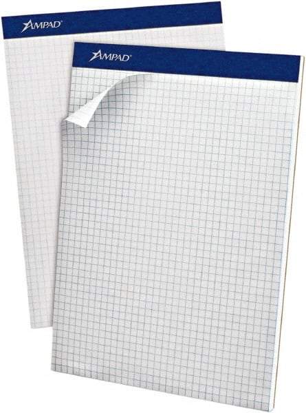 AMPAD - 100 Sheet, 8-1/2 x 11-3/4", Quadrille Writing Pad - White - Eagle Tool & Supply