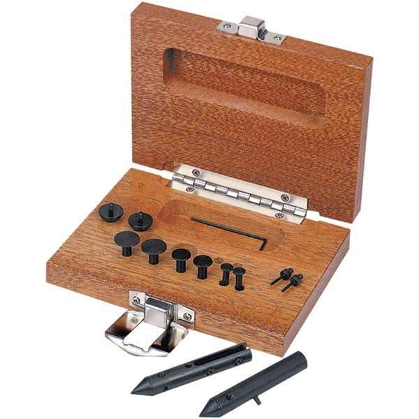TESA Brown & Sharpe - 0.06, 0.11 & 0.156" Groove Depth, Black Oxide Cold Rolled Steel & Wood (Case) Caliper Centerline Attachment - 19 Pieces, 0.65" Bore Depth, For Use with Brown & Sharpe & Competitive 6" Dial, Digital & Vernier Calipers - Eagle Tool & Supply