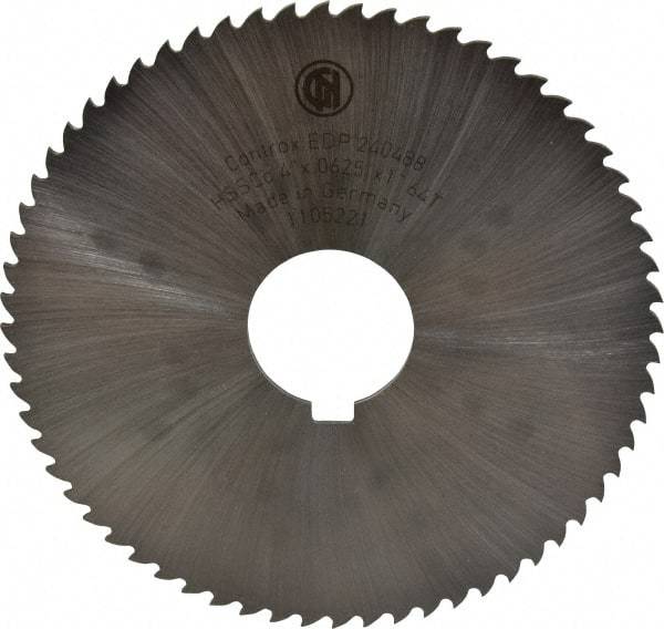 Controx - 4" Diam x 1/16" Blade Thickness x 1" Arbor Hole Diam, 64 Tooth Slitting and Slotting Saw - Arbor Connection, Right Hand, Uncoated, Cobalt, 15° Rake, Concave Ground, Contains Keyway - Eagle Tool & Supply
