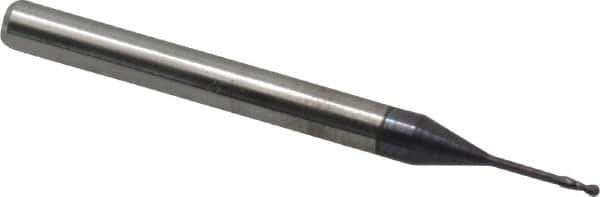 Accupro - 0.03" Diam, 0.09" LOC, 2 Flute Solid Carbide Ball End Mill - AlTiN Finish, Single End, 1-1/2" OAL, 1/8" Shank Diam, Spiral Flute - Eagle Tool & Supply