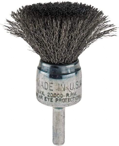 Weiler - 3/4" Brush Diam, Crimped, End Brush - 1/4" Diam Shank, 22,000 Max RPM - Eagle Tool & Supply