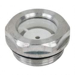J.W. Winco - G 1 Thread, 36mm Distance Across Flats, Aluminum Oil Level Sight Glasses - 40mm Flange Diameter, 8.5mm Head Height, 11mm Length Under Head - Eagle Tool & Supply