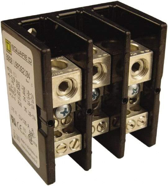 Square D - 3 Poles, 135 (Aluminium), 175 (Copper) Amp, Phenolic Power Distribution Block - 600 VAC, 1 Primary Connection - Eagle Tool & Supply