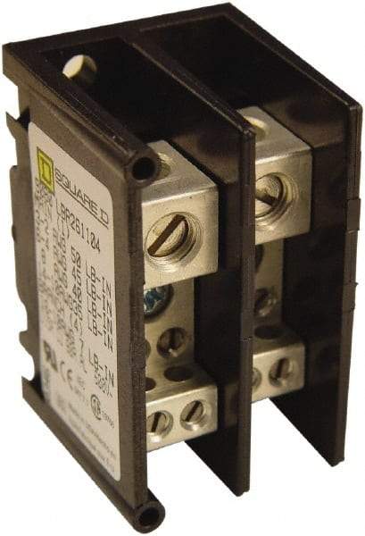 Square D - 2 Poles, 115 (Copper), 90 (Aluminium) Amp, Thermoplastic Power Distribution Block - 600 VAC, 1 Primary Connection - Eagle Tool & Supply