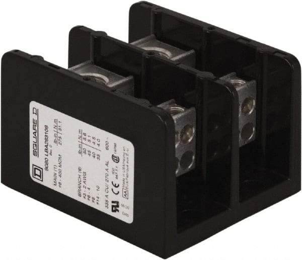 Square D - 2 Poles, 310 (Aluminium), 380 (Copper) Amp, Phenolic Power Distribution Block - 600 VAC, 1 Primary Connection - Eagle Tool & Supply
